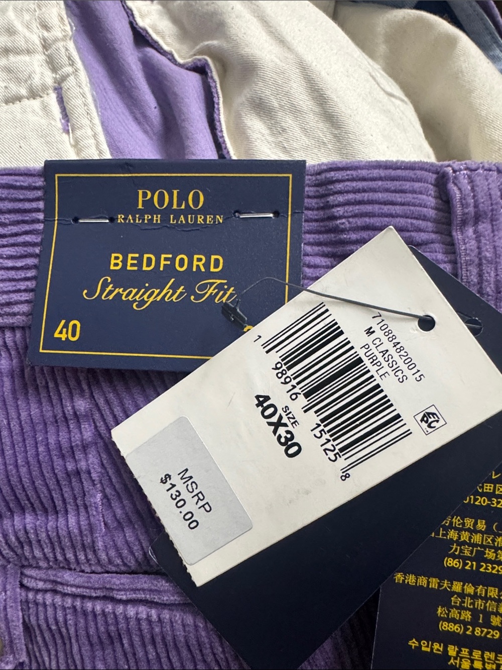 NWT POLO Ralph Lauren Bedford Straight Corduroy 40 x 30 Flat Front Chino Preppy - Picture 7 of 13